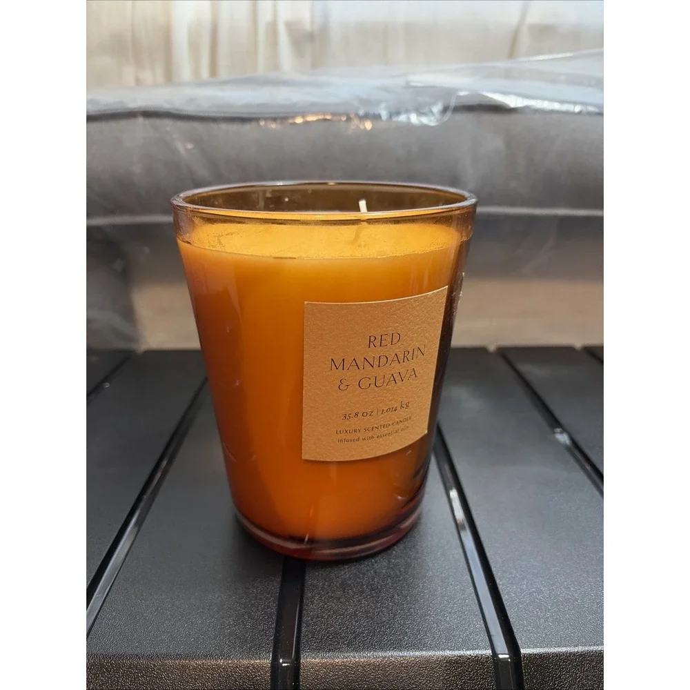 Threshold 35.8oz Colored Vase‎ Glass Mandarin & Guava Candle Orange- BRAND NEW